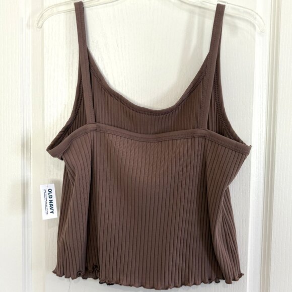 Old Navy Fitted Cropped Lettuce-Edge Rib Knit Tank Top Chocolate Brown Size XL - Picture 4 of 6